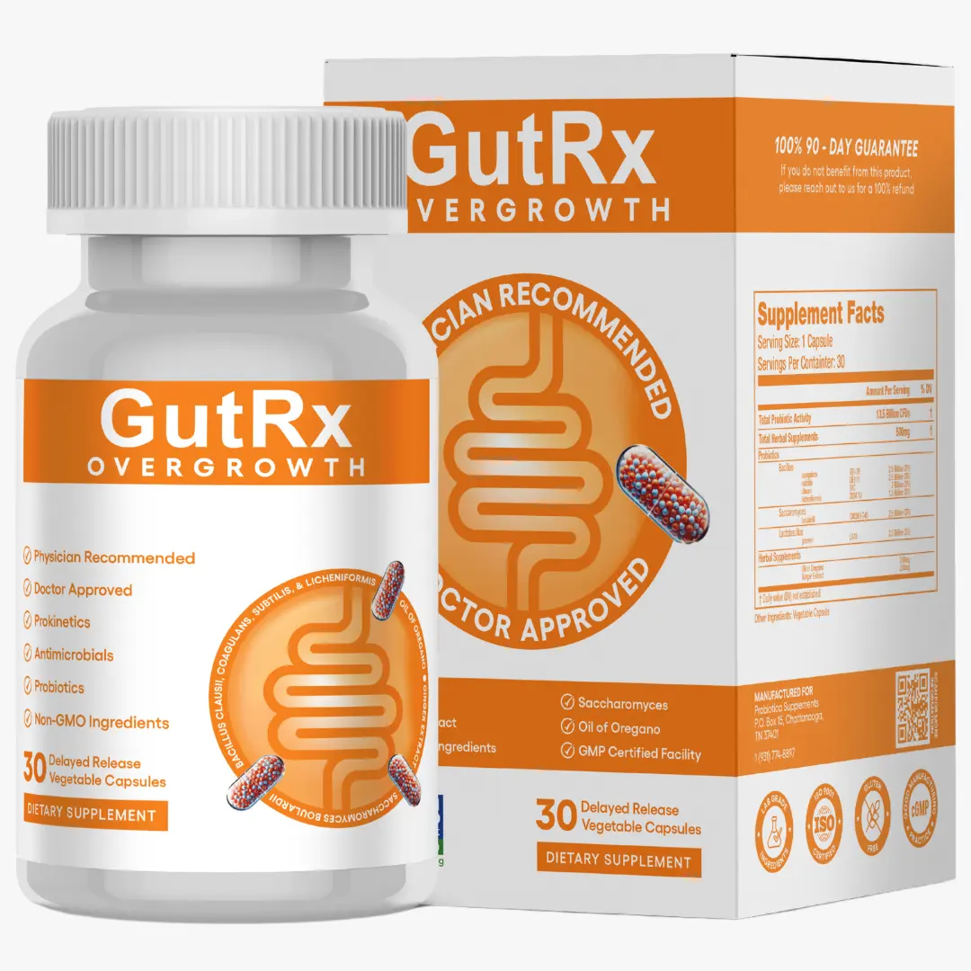 GutRx OVERGROWTH - Probiotic & Anti-Bacterial Supplement for Microbial Balance – 20.5 Billion CFU with Saccharomyces, Bifidobacterium & Lactobacillus, Along with Oil of Oregano and Ginger Extract – Supports Gut Flora & Digestive Health, 30 Capsules
