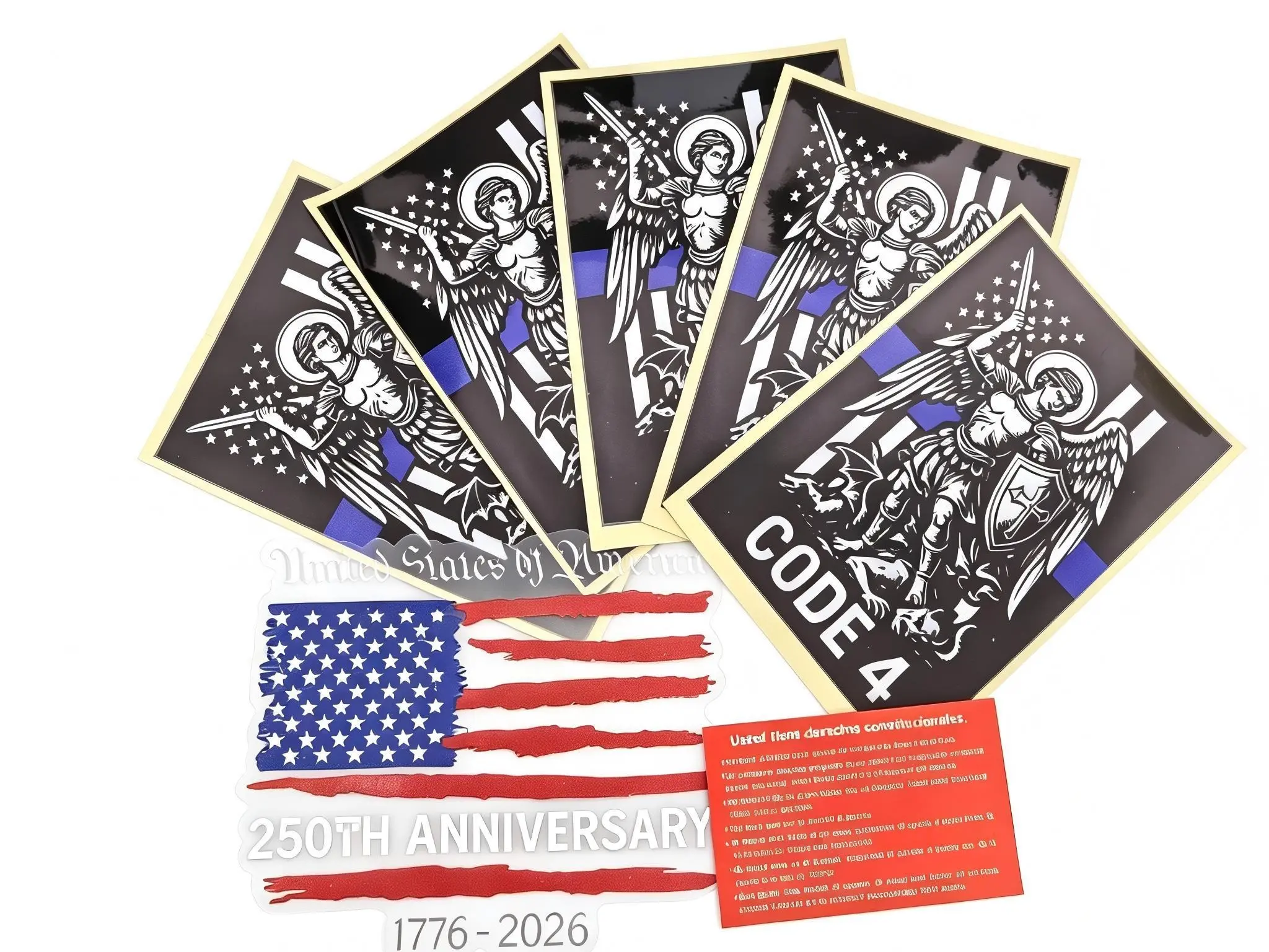 St. Michael The Archangel Thin Blue Line Police Support Vinyl Decal, Free 1PC America 250th Anniversary Patriotic Decal + 1PC Constitutional Rights Red Card, Law Enforcement Gift for Cars, Laptops