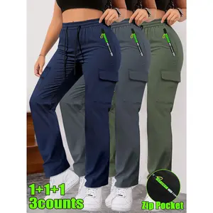 3-Pack Casual Cargo Trousers: Featuring Multi-Pocket Design, Adjustable Drawstring Waistband, and Heavy-Duty Non-Stretch Fabric – Suitable for All-Season Outdoor Pursuits and Daily Casual Wear
