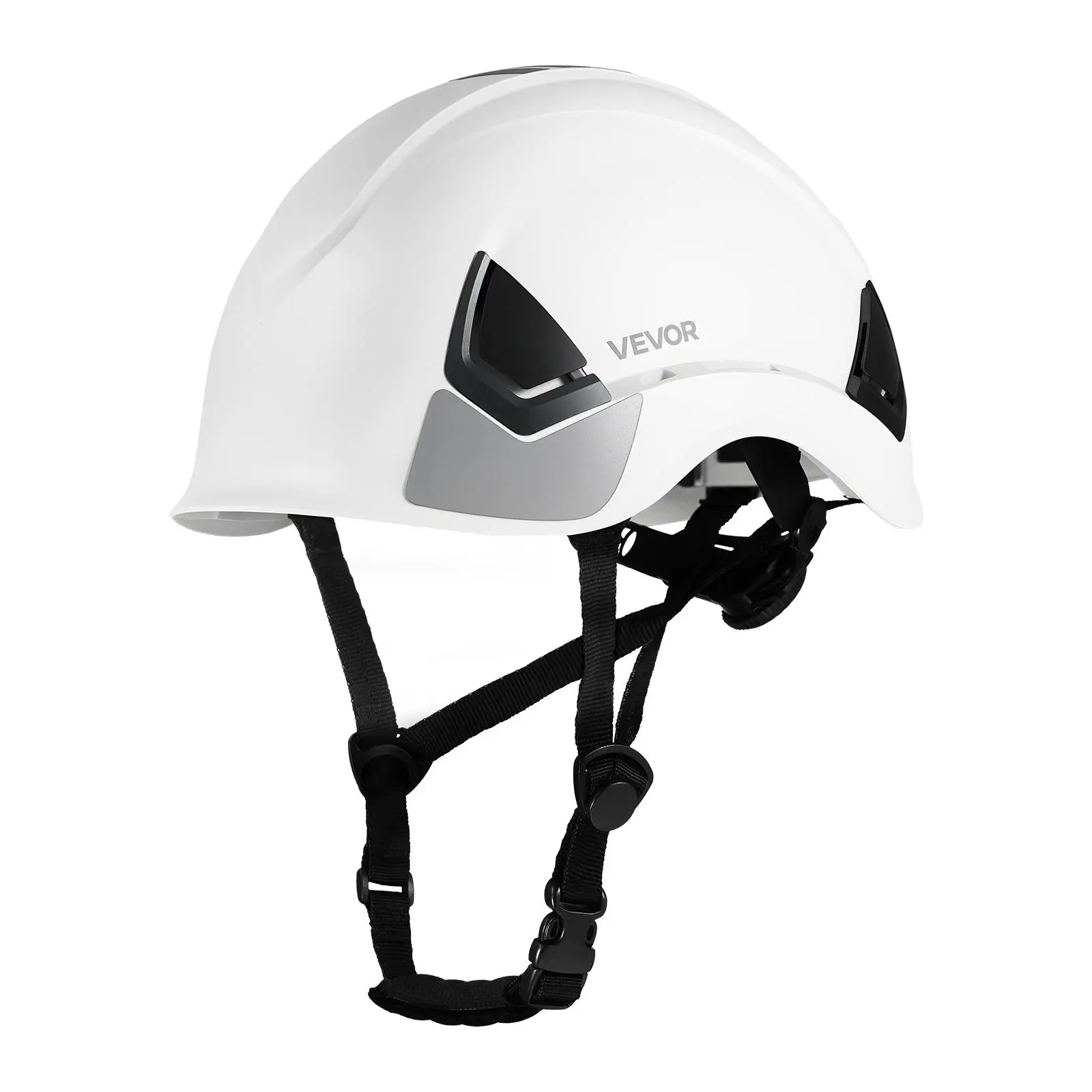 VEVOR Vented ABS Hard Hat, ANSI Z89.1 Approved Safety Helmet for Adults with 6-Point Ratchet Suspension, Chin Strap, and 360° Reflective Detailing for Industrial Construction & Forestry, Safety Gear, Vented Safety Helmet