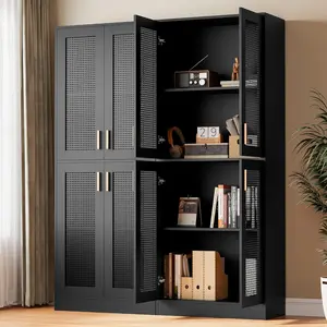 Kitchen Pantry Cabinet, 71" Tall Rattan Doors Storage Cabinet and Adjustable Shelves, Modern Farmhouse Wood Cupboard Utility Hutch for Kitchen, Dining Room, Living Room