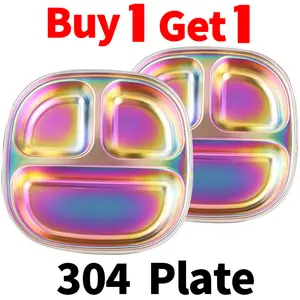 304 Stainless Steel Plate Divided Plates,Designed, Non Toxic, BPA Free & Dishwasher Safe  Kitchenware Cutlery&Tableware Plates