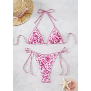 2026 new bikini cross-border European and American AliExpress triangle cup printed sexy bikini split swimsuit swimsuit summer fashion vacation