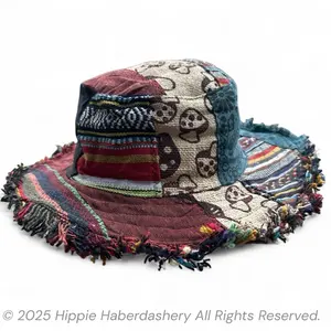 Patchwork multicolored mushroom Hat - Colorful wire brim stash pocket