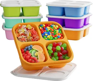 6 Pcs Bento Snack Containers, Reusable 4 Compartment Food Storage Container with Lids, Divided Lunch Container, Freezer, Microwave & Dishwasher Safe