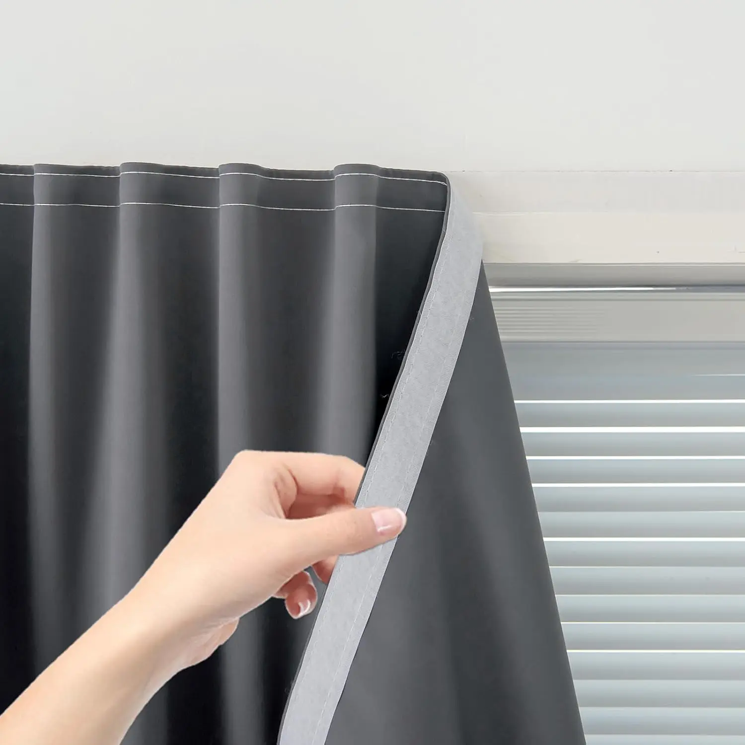 Tape Stick On Curtains Window Shades Pull Down Blackout Window Cover Blackout Curtains for Bedroom No Drillng Self Curtains No Rod, 35" W X 59" L, Grey, 1 Panel