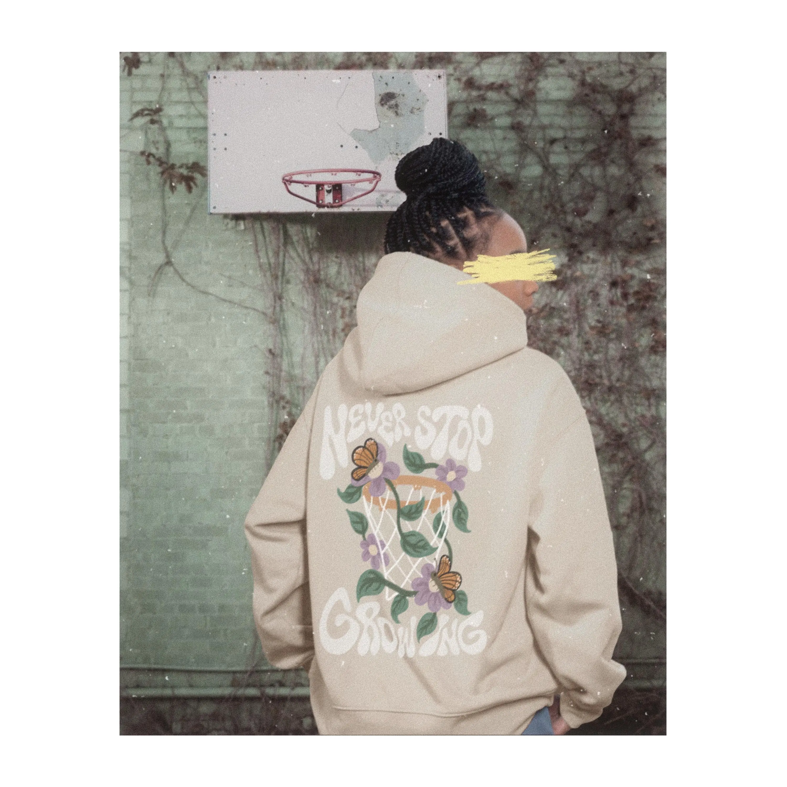 Butterfly Basketball Hoop Oversized Hoodie, Unisex Sweatshirt, College Basketball Fan Gift, Streetwear, Graphic Print Jumper, Athleisure