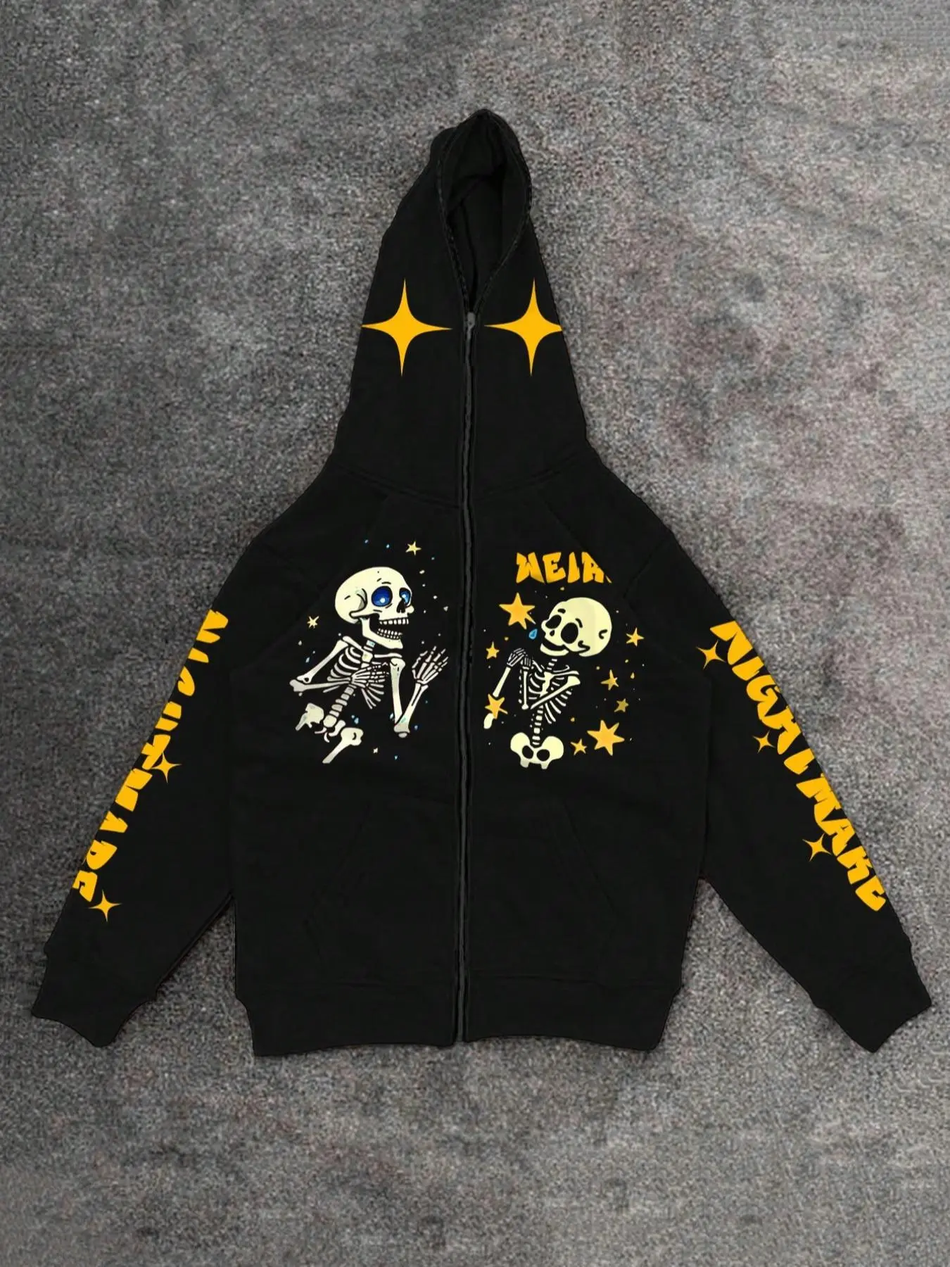 Men's Skeleton & Letter Print Zip Up Gothic Printed Hoodie, Regular Fit Casual Cartoon Graphic Long Sleeve Hooded Sweatshirt for Fall & Winter, Men's Clothes for Daily Wear, Halloween, Gothic Style Hoodie