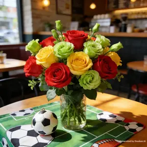 2026 World Cup Theme Flower Bouquet, 10 Roses, 10 Roses, 6 Carnations, Ideal Gift for Fans, Durable Artificial Flowers