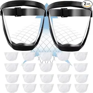 2 pcs full face supper protective mask anti fog shield safety transparent head cover suitable for outdoor kitchen &office use dust and splash proof