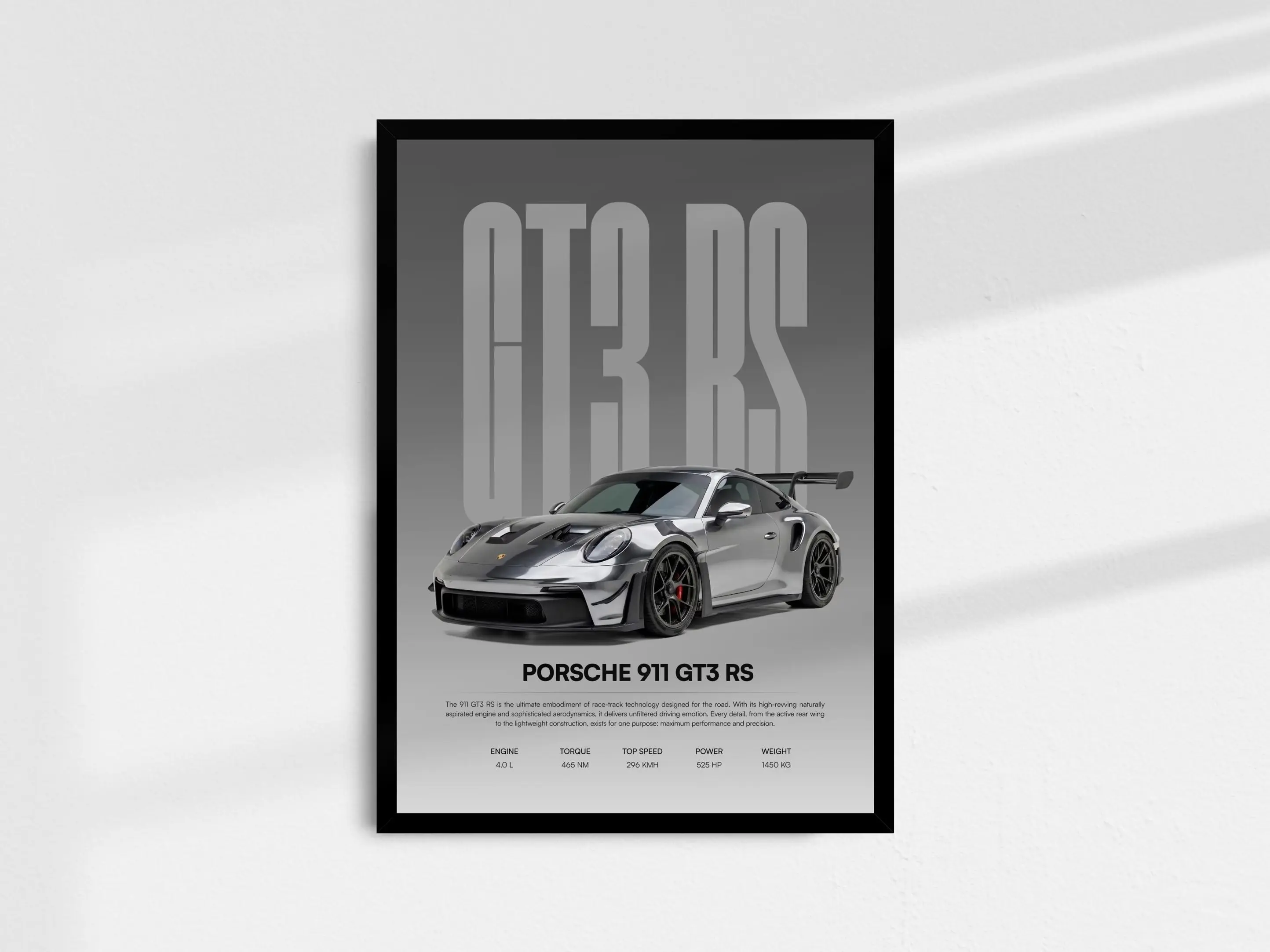 Porsche 911 GT3 RS Poster, Automotive Wall Art