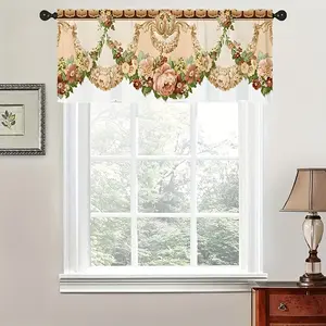 Elegant Floral Window Valance Curtain, Rod Pocket Short Curtain for Kitchen, Bathroom, Laundry Room, Light Filtering Decorative Valance, Vintage Victorian Flower Design