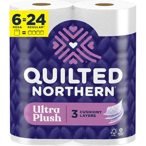 Northern Ultra Plush Toilet Paper, 6 Mega Rolls = 24 Regular Rolls, 3X Thicker*, 3 Ply Soft Toilet Tissue| 3X Thicker*, Ultra Soft