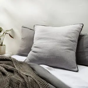 Euro 26''x26'' Textured Chambray Cotton Decorative Throw Pillow Dark Gray - Casaluna: Indoor Square Cushion, Zipper Closure