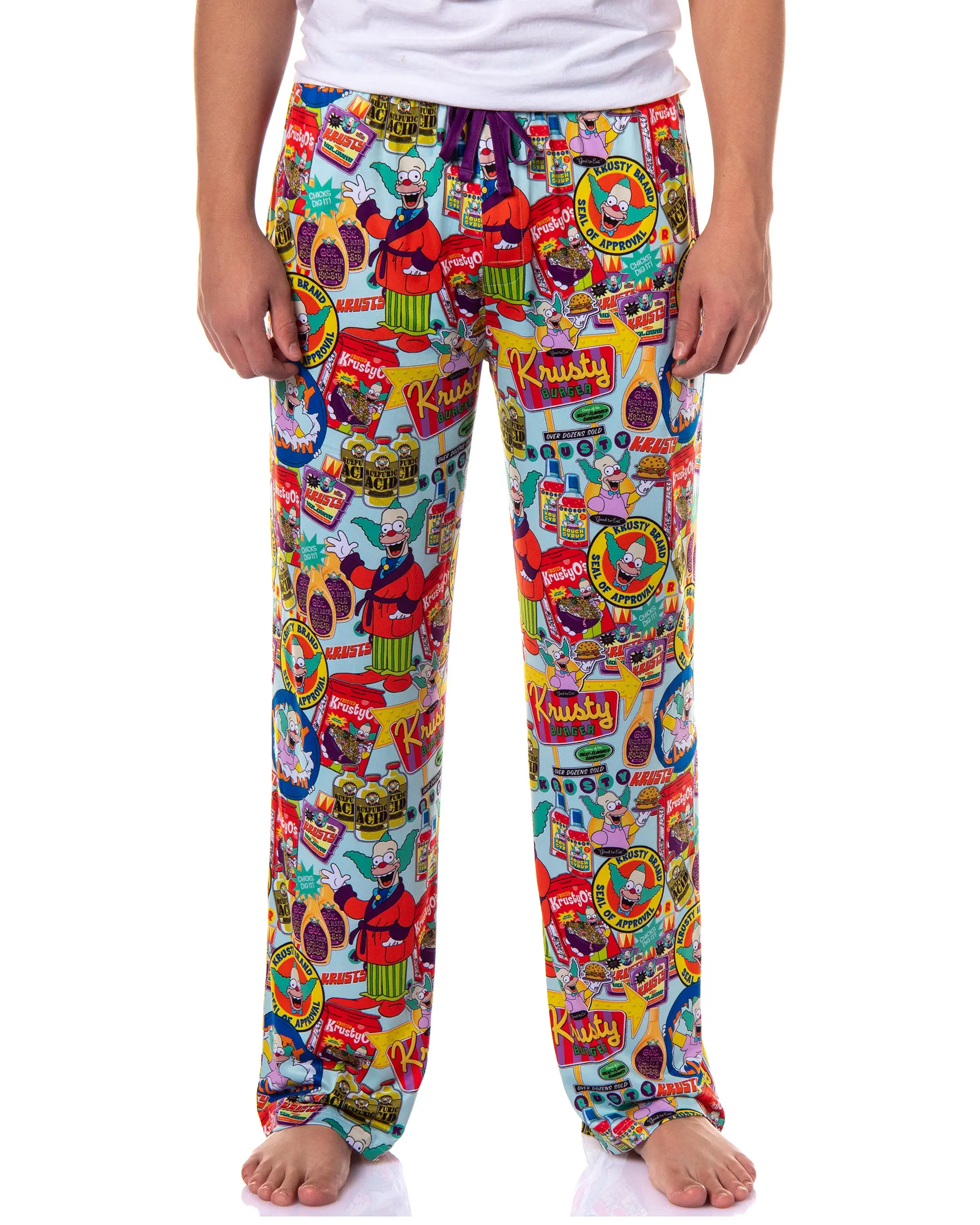 The Simpsons Lounge Pants Men's Krusty Clown Inspired Design Adult Sleep Pajamas, Polyester, Spandex