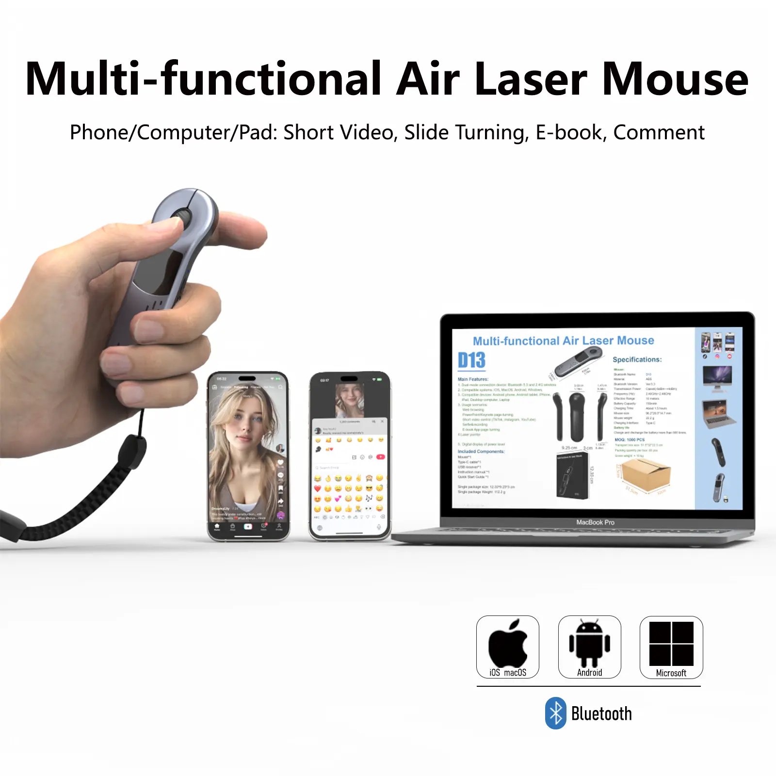 [DealsForYouDays] TikTok Scrolling Remote Mouse with Touchpad, Bluetooth Air Mouse with Red Laser, Wireless Video Scroller, E-book Page Turner, Presentation Clicker with USB-A & USB-C Receiver for iPhone, Android, PC, Mac & Tablet | Perfect SummerWins