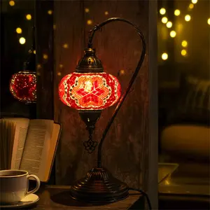 MOZAIST Turkish Mosaic Swan Neck Table Lamp with Bulb Included Red Elegant Turkish Mosaic Design for Versatile Home Decor