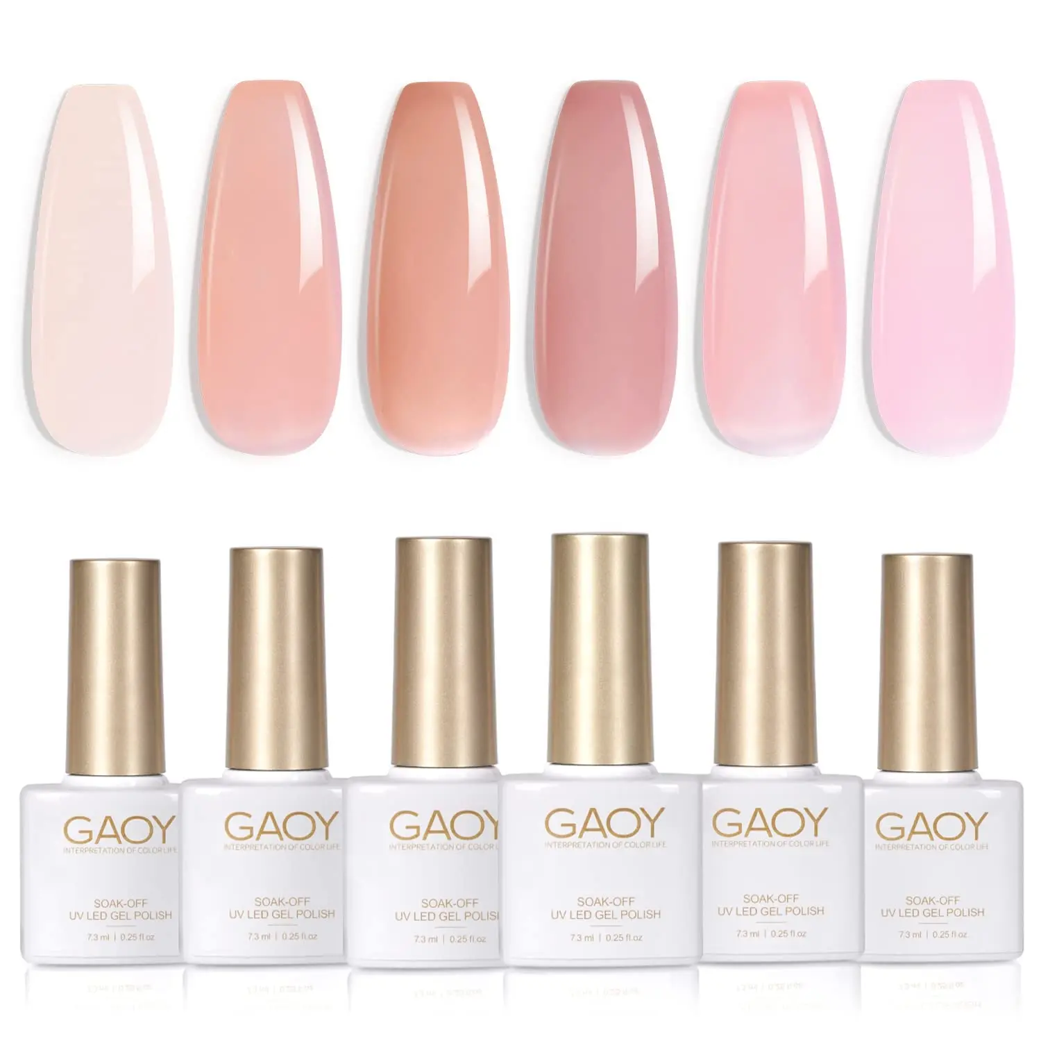 GAOY Pinkish Jelly Nude Pink Gel Nail Polish Set, 6 Transparent Sheer Colors Soak Off UV Light Cure Gel Polish Kit for Salon and Nail Art DIY at Home