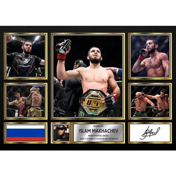 Islam Makhachev UFC FIighters Framed Autographed Print - Limited Edition Autograph Fan Gift – Collectible Memorabilia Merchandise