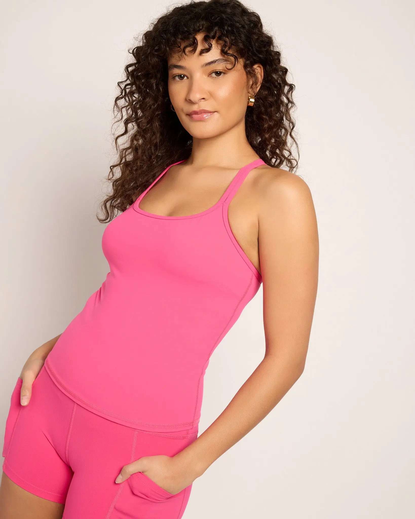 Women's Athletic Tanks & Camis, Long Crop Top with Double Strap and Built-in Shelf Bra with Removable Pad for Workouts, Soft