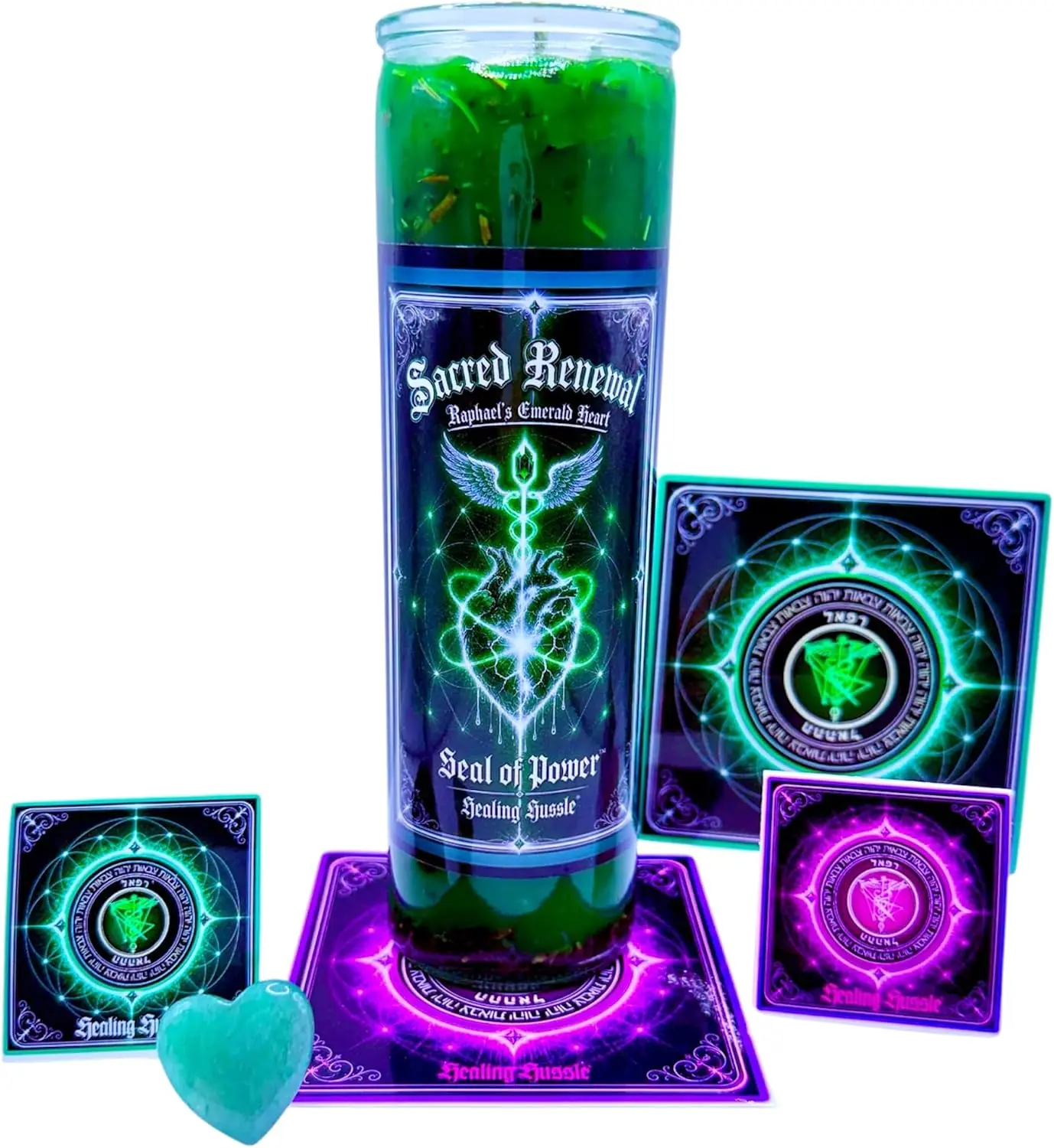 Archangel Raphael Candle | Sacred Renewal Seal of Power™ Candle Kit | Heart Chakra Activation | Green Adventurine & Rose Quartz Infused | Healing Hussle®