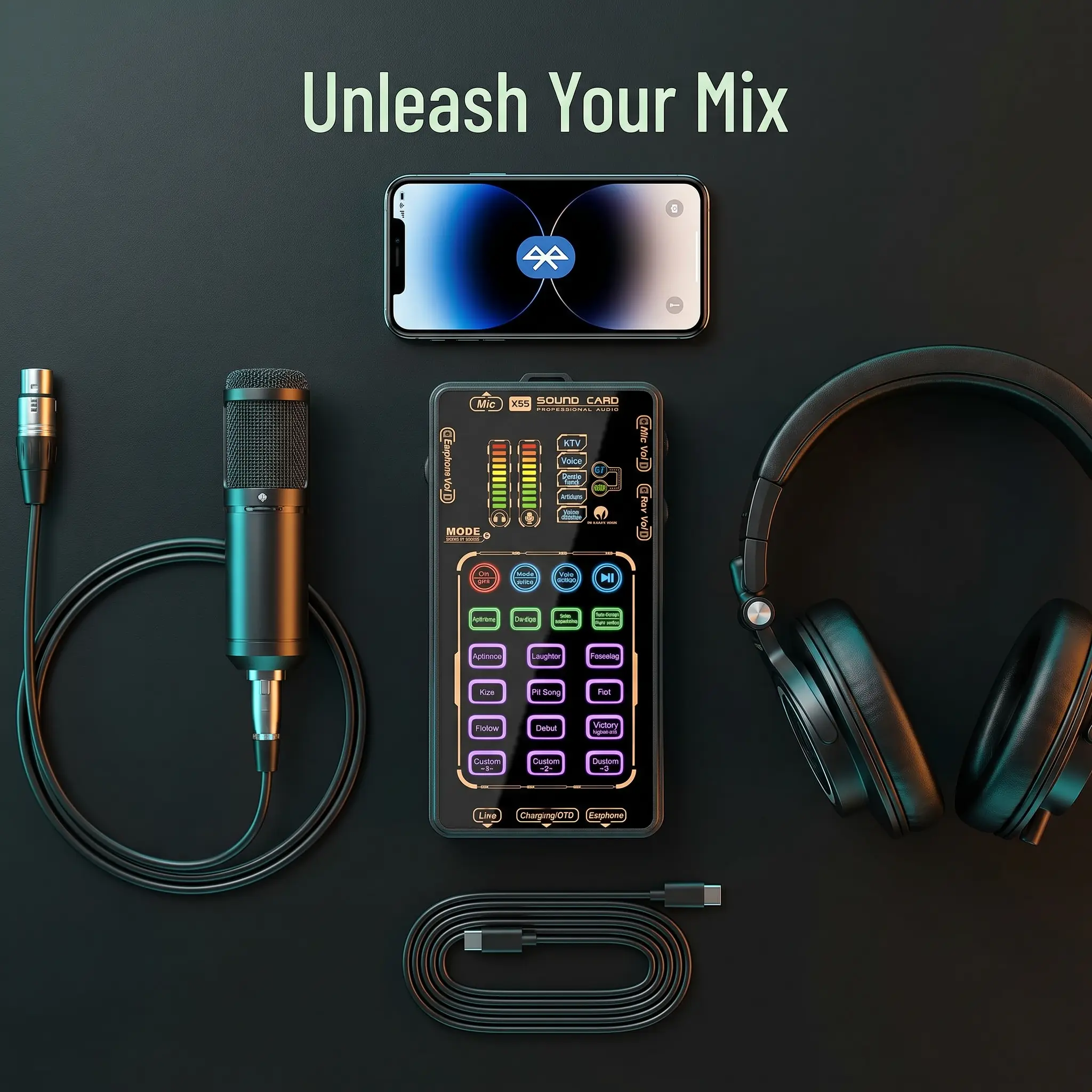 X55 Pro Digital Sound Card Kit - Compact Universal USB Audio Interface Mixer, Mini Amplifier, Voice Changer Streaming Device for Content Creators (Live Sound Cards Set)