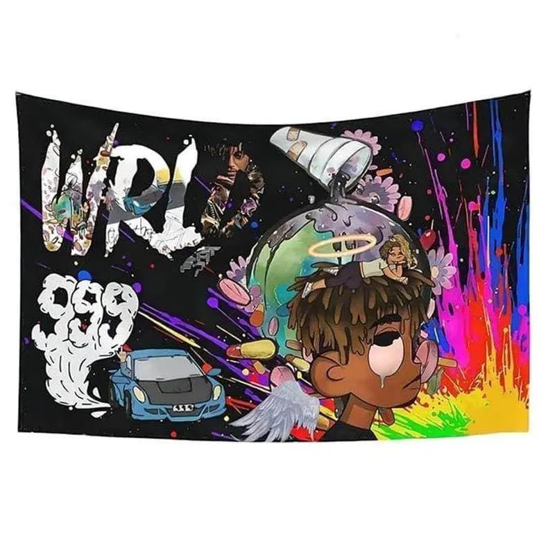 Tapestry Juice World Rapper 3x5ft Flag Premium Polyester Tapestry Rap Hip Hop Art Print Wall Hanging for College Dorm Man Cave Decor Banner with 4 Grommets Solid Color Decorative Decoration japanese anime