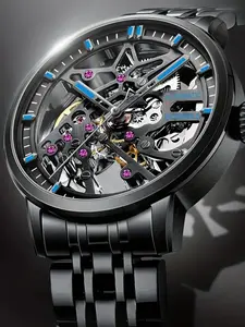 Men's Business Fashion Automatic Round Dial Mechanical Watch with Engraved Design, Elegant All-match Fashion Accessories for Daily Wear, Exquisite Accessories for Birthday Gifts, Mechanical Style Watches