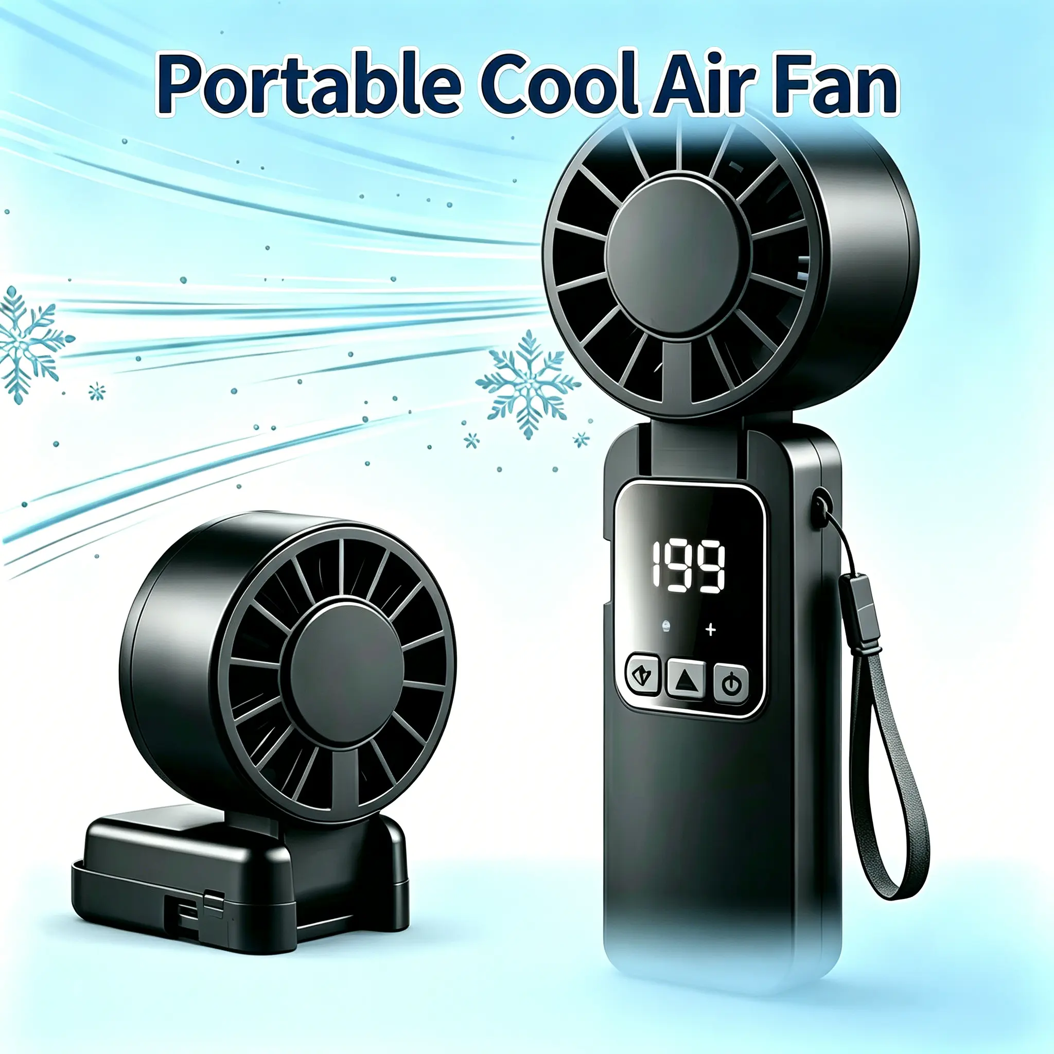 Rechargeable Handheld Multifunctional Neck Fan - Ice Cooling Hands Free Fan, Desktop-Use Home Appliance with High-Speed Turbo Cold Wind, LED Display Real-Time Battery Indicator, Type-C Fast Charging, Lightweight Compact Design for Hiking, Outdoor Travel