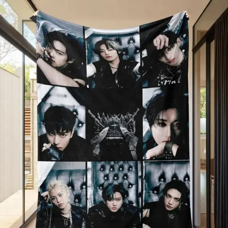 SKZ K Pop Member Fleece Blanket South Korean Idol Inspired HD Print Throw Blanket Ultra Soft Warm Cozy Unisex Blanket for Sofa Couch Bed Dorm Movie Napping Camping Birthday Christmas Gift