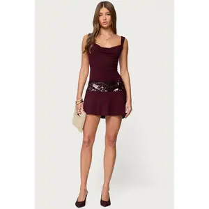 Sequin Backless Cowl Neck Mini Dress