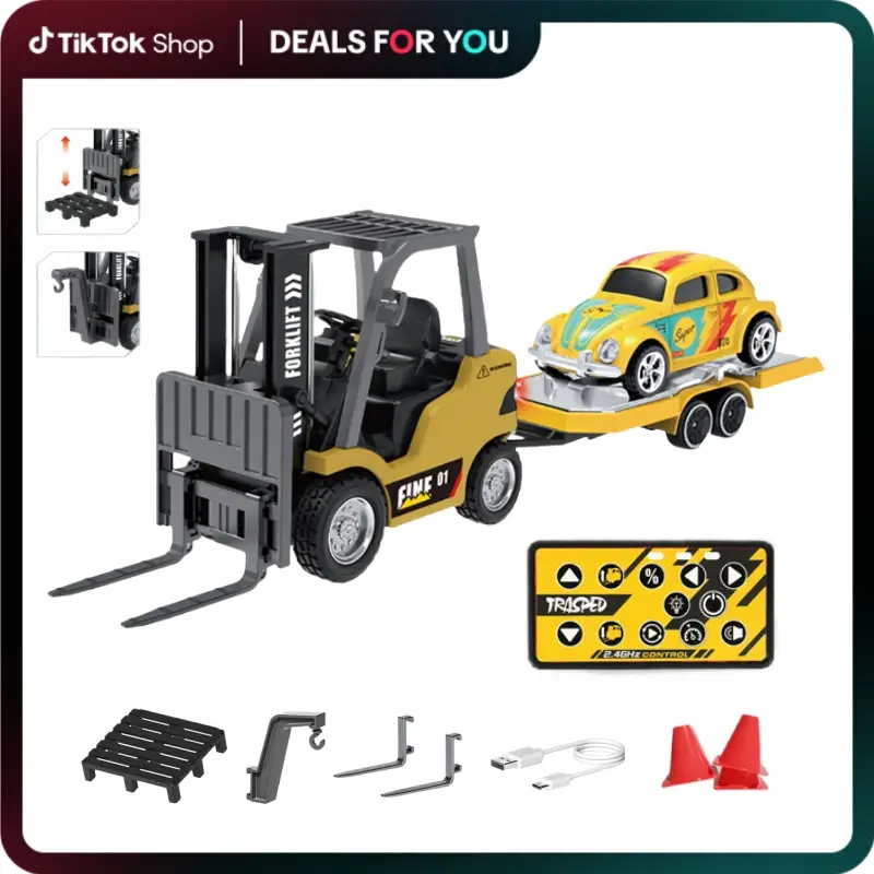 Hotfree 1/64 Mini RC Forklift, 11 Channel 2 Mode 2.4Ghz Remote Control Alloy Forklift Truck with USB-C Rechargeable, 2 in 1 Transformable Lift Fork &