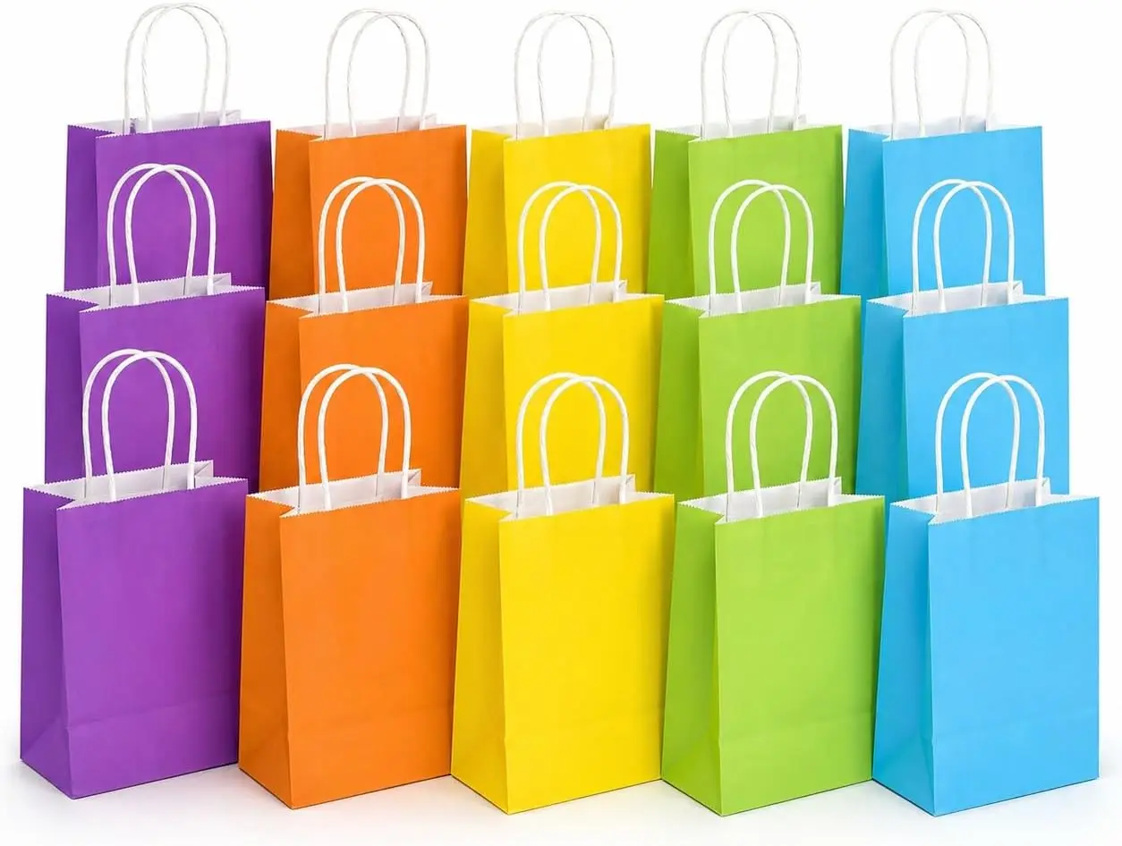 Gift Bags With Handles - 15 Pcs Gift Bag Bulk Paper Bag Goody Bags Kraft Paper Bags Party Favor Bags Small Bag for Gifts Craft Goodie Birthday Valentine Christmas