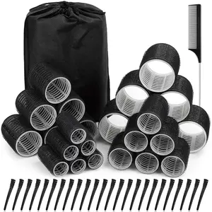 50 count Rollers Hair Curlers Set with 24 count Self Grip Hair Rollers 4 Sizes and 24 count Clips for Blowout Look Long Medium Short Thick Hair Volume