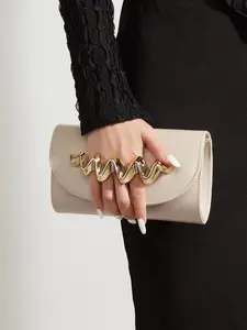 Elegant Women's Evening Bag, Evening Clutch Bag, Shiny Wave Hardware, Flip Cover Wristlet, Magnetic Closure, Perfect for Weddings, Parties, Dinners