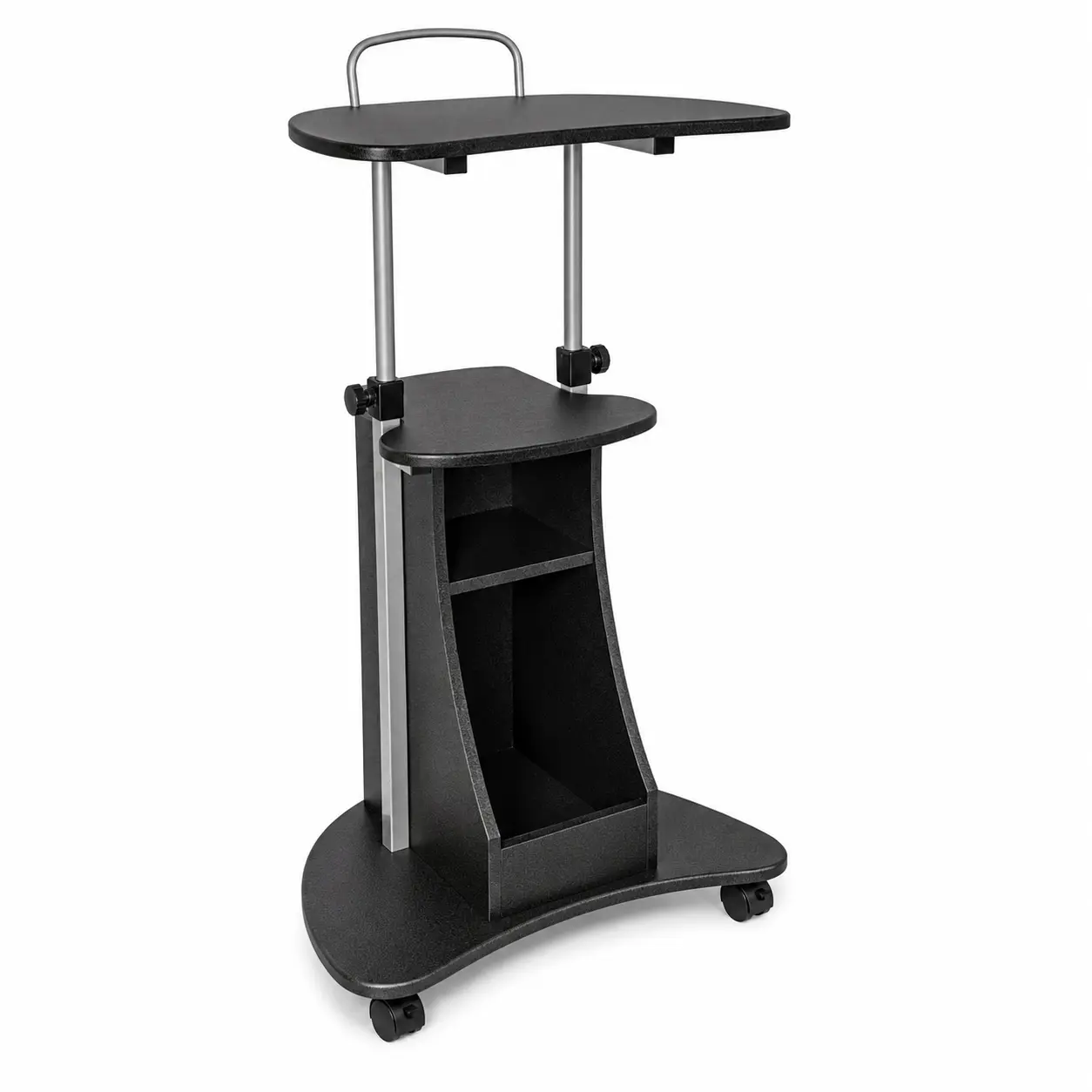 Height Adjustable Rolling Laptop Cart with Storage, 28–46 Inch Mobile Sit-Stand Computer Desk with Locking Casters, Compact Workstation for Home Office, Bedroom and Care Room