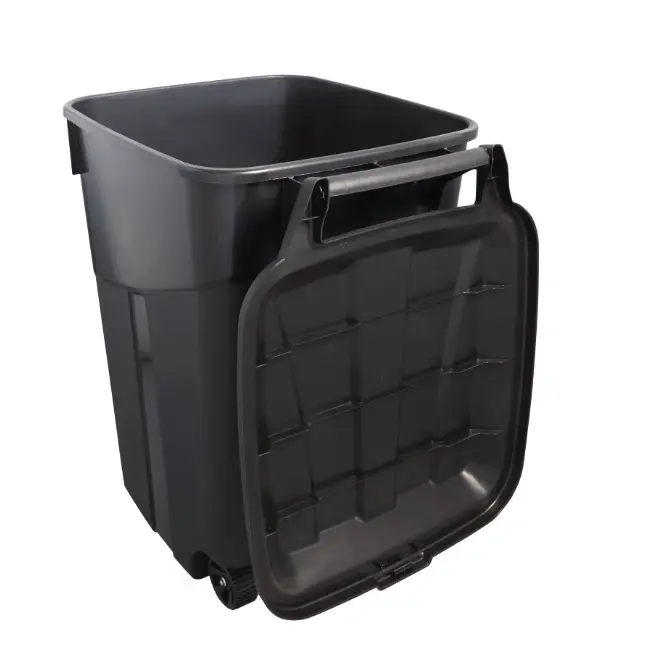 Hyper Tough 45 Gallon Wheeled Heavy Duty Plastic Garbage Can with Attached Lid, Black