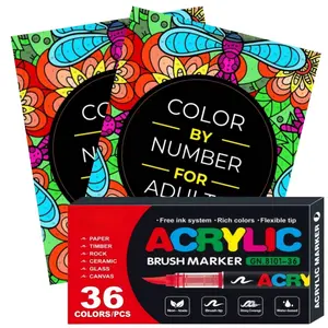 Acrylic Paint Marker Pen- 36 Color  Marker Pen Set, Artist Fine Brush Tip Marker for Kids Adult Coloring Books Note Taking, Card Writing, Ston Graffiti, DIY Crafts, Drawing Art Supplies Kit and School Essentials, Professional Art Pen Set