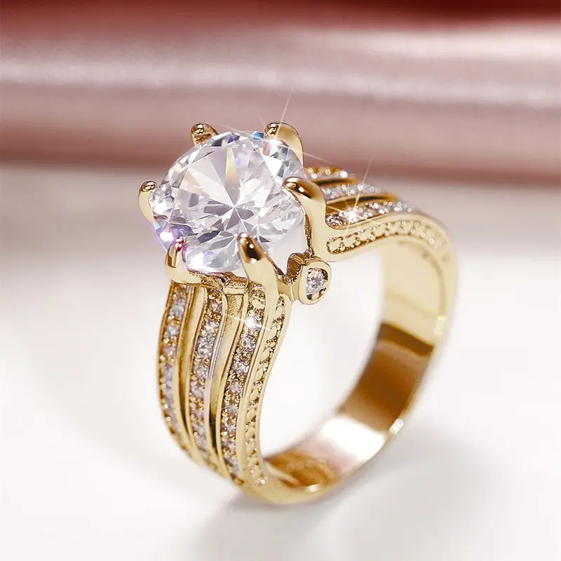 1 PC Luxury Cubic Zirconia Ring For Women For Wedding Engagement Party Jewelry Artificial Zircon Ring Valentine's Day Gift Solitaire Engagement Rings CZ Ring Beautiful Rings