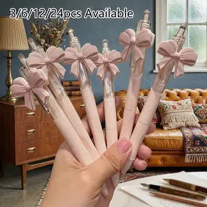 3/6/12/24pcs Elegant Pink Bow & Heart-Shaped Pen Set - Pastel Pink & Tip Refillable Ballpoint Pens with Bow & Heart Design, Durable Plastic Party Favors for Weddings, Birthday, Valentine'S Day, New Year - Ideal Gift For Girls Aesthetic Pens