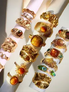 Women's Vintage Fashion Rings Set, Vintage Promise Rings, Irregular Folded Old Money Style, Multicolor Artificial Gemstone, Stackable, Unique Rings, All Seasons, Vintage Rings Jewelry