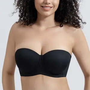 Strapless anti-slip women's gathered bandeau bra for wedding dresses seamless big chest anti-sag plus size bra
