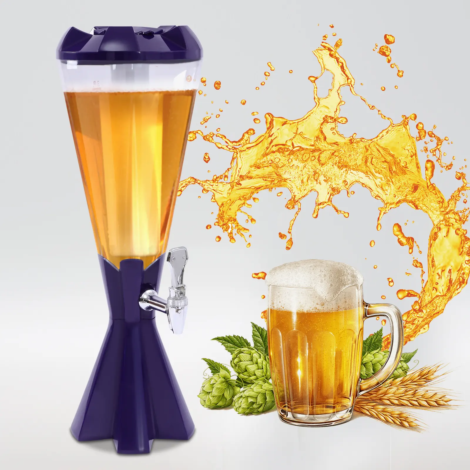 Purple 3L/101oz Beer Dispenser Container - 21.7In Kitchenware Bar Equipment with 7-Color LED Lights, ABS PET Leak-Proof Tap for Home Parties, Camping Beverage Serving & Bar Decor