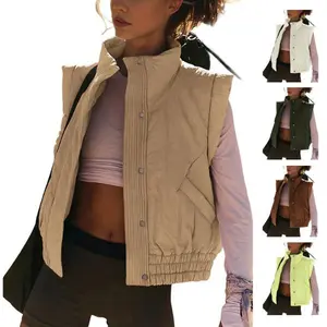 JovenPara Women Quilted Puffer Vest Button Down Scrunch Sleeveless Winter Basic Stand Collar Padded Gilet with Pockets Womenswear Comfortable Soft Tops coat outwear