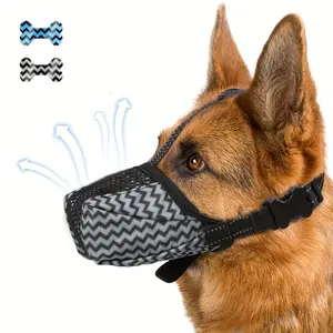 1 Piece Adjustable Reflective Dog Muzzle, Blue and Black - Breathable Nylon Mesh, Suitable for Small, Medium, Large Dogs - Prevents Biting, Barking, Chewing, Licking, with Safety Strap