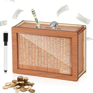 Wooden Money Box with Counter, 1 Count Money-Saving Box with Pen, Money Saving Jar and Piggy Bank for Adults & Kids, Wooden Savings Box Gift for Teen Girls and Friends, Cash Saving Box, Cash Coin Jar