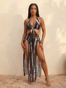 Curvvvy Swim 2026 Women’s Boho 3 Piece Bikini Set, Tie-Dye Swimsuit Set Halter Neck with Skirt Cover Up Summer Vacation Swimwear for Women