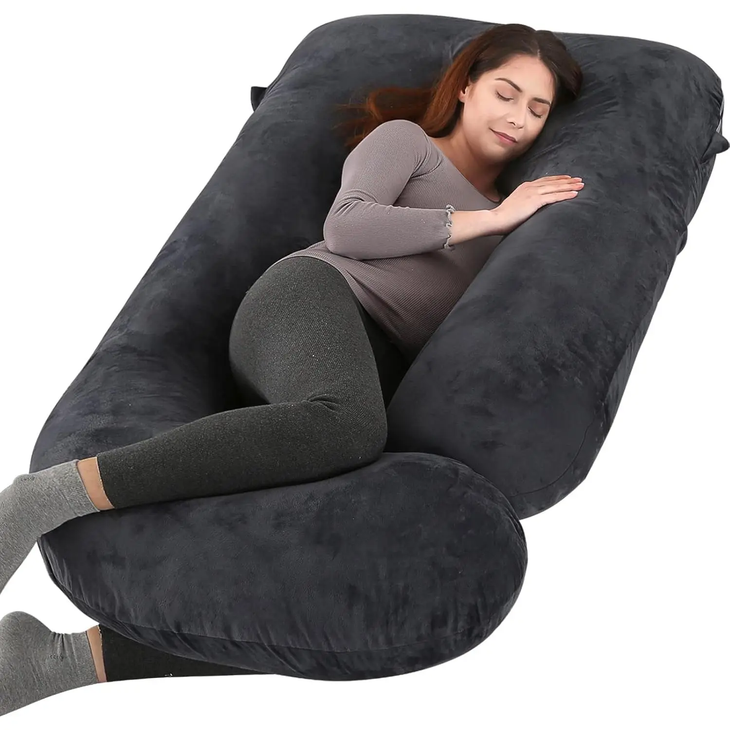 Pregnancy Pillows for Sleeping, Full Body Maternity Pillow for Side Sleeping, Support for Back, Legs, Belly, HIPS, 57 Inch Pregnancy Pillow with Removable Cover, Black
