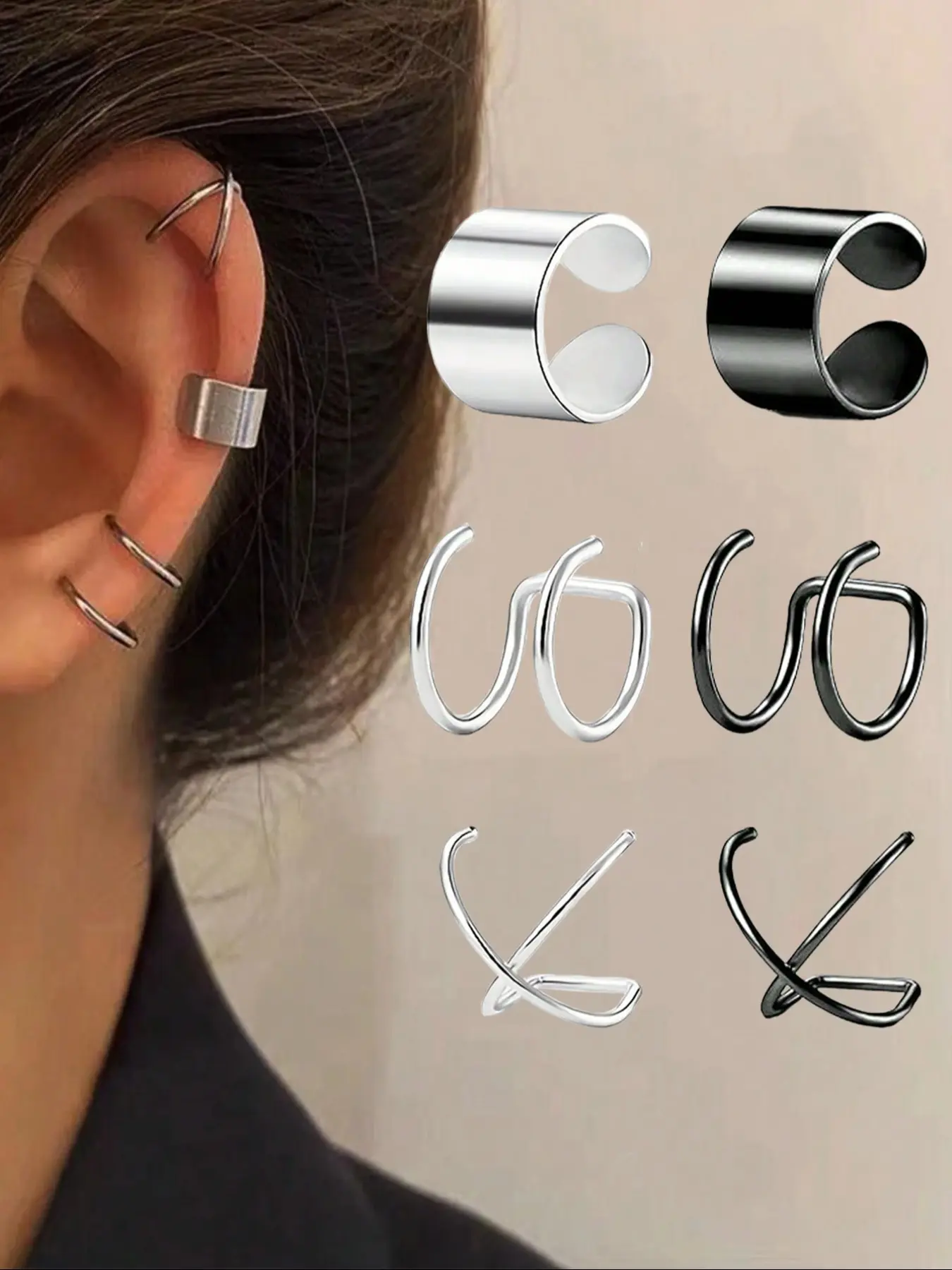 3 Pairs of Minimalist No-Pierce Clip-On Earrings, Unisex Stainless Steel Fashion Ear Plugs, Gender-Neutral Non-Piercing Accessories, Non Pierced Earrings, Elegant Minimalist Earrings, Earcuff, Ear Clips
