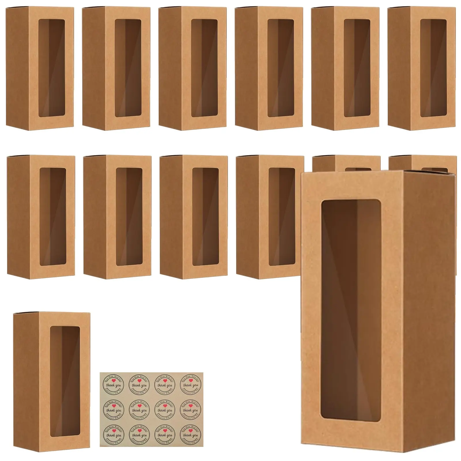 Brown Bakery Boxes with Window, 8.7'x3.15'x3.15' Small Bakery Boxes for Cookies, Cupcakes, Macarons, Donuts, Pastries - Treat & Favor Packaging for Holidays, Parties, Gift Giving